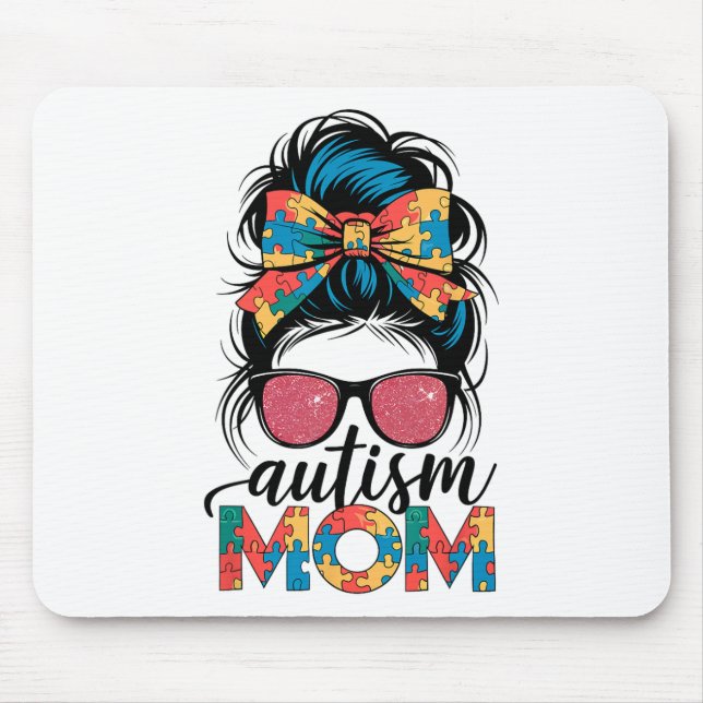 Autismus Bewusstsein Messy Bun Autismus Mama Coque Mousepad (Vorne)