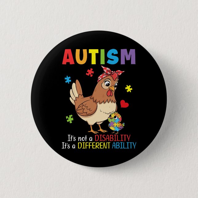 Autismus-Bewusstsein Mutter Huhn unterschiedliche  Button (Vorderseite)