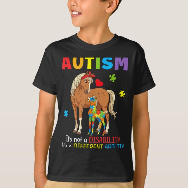 Autismus-Bewusstsein Mutter Pferd Andersfähigkeit  T-Shirt (Vorderseite)