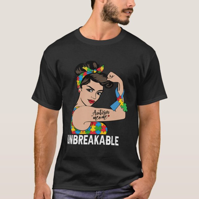 Autismus-Bewusstsein Mutter Unzerbrechliche Starke T-Shirt (Vorderseite)