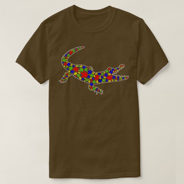 Autismus Bewusstsein Niedlich Alligator Puzzle Pie T-Shirt (Design vorne)