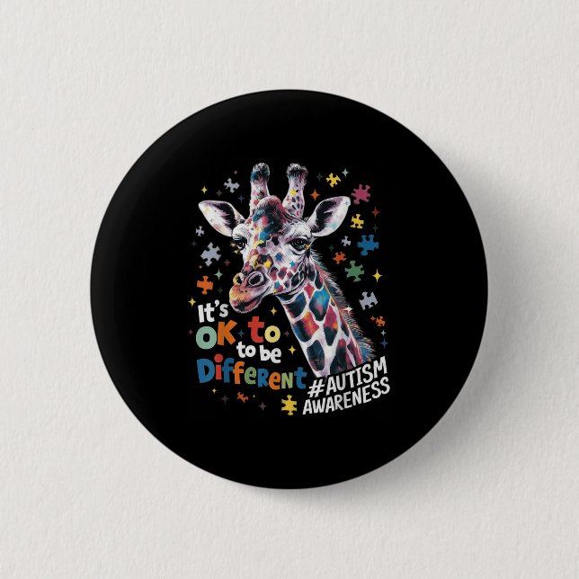 Autismus Bewusstsein Niedlich Giraffe Tier sein Ok Button (Vorderseite)