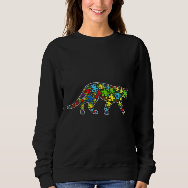 Autismus Bewusstsein Niedlich Panther Puzzle Piece Sweatshirt (Vorderseite)