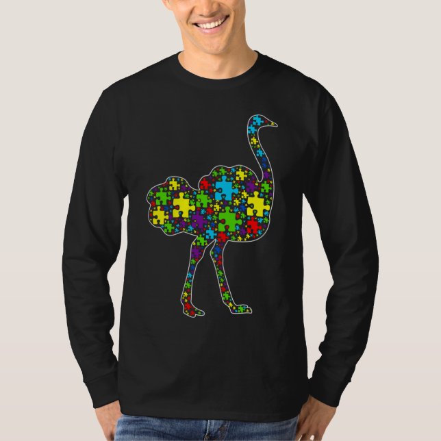 Autismus Bewusstsein Niedlich Straußenpuzzle Piece T-Shirt (Vorderseite)