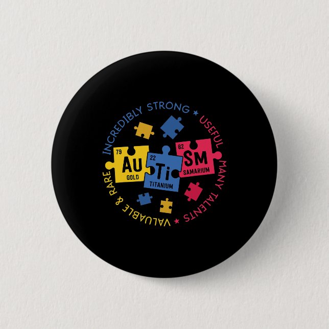 Autismus Bewusstsein Periodischer Puzzle Wissensch Button (Vorderseite)