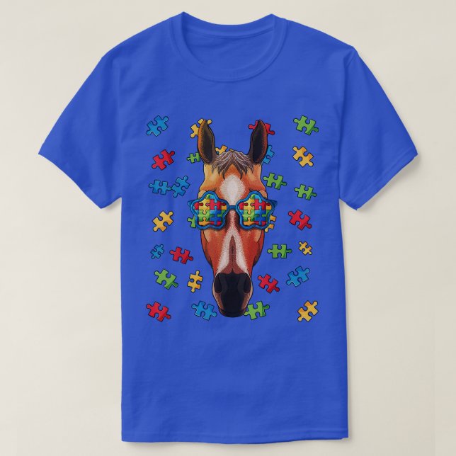 Autismus Bewusstsein Pferd Puzzle Sonnenbrille Aut T-Shirt (Design vorne)