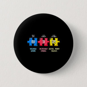 Autismus-Bewusstsein-Puzzle-Chemieelement  Button