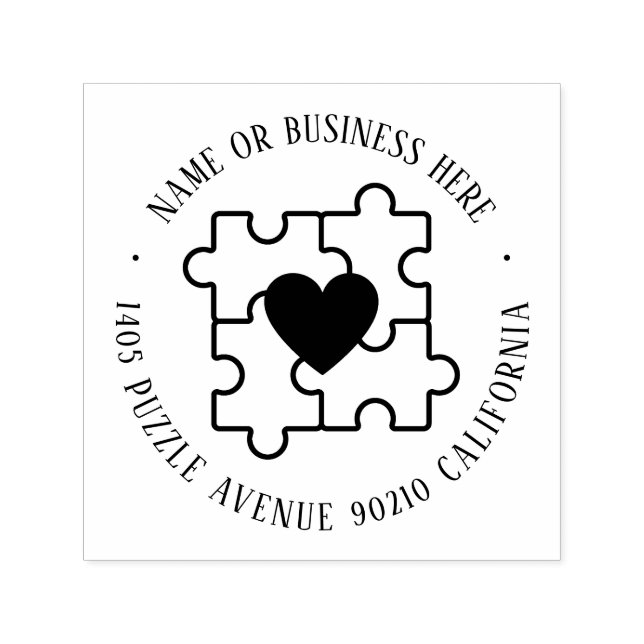 Autismus Bewusstsein Puzzle Herzname Rücksendeadre Permastempel (Design)