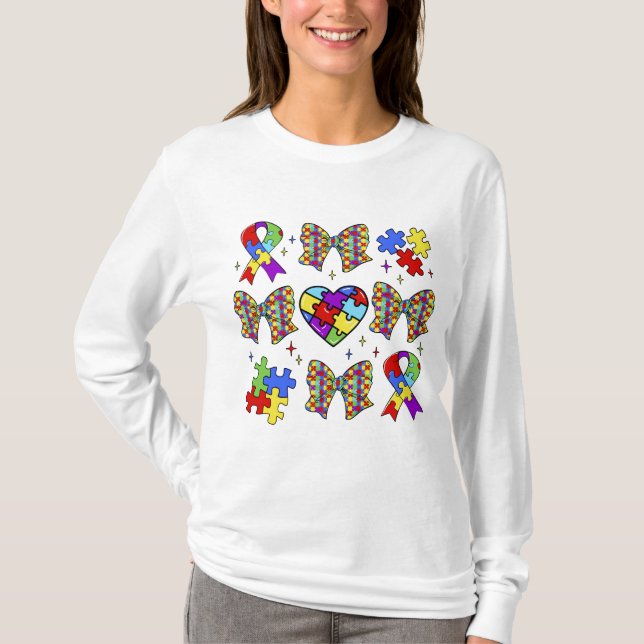 Autismus Bewusstsein Puzzle Piece Coquette Bow T-Shirt (Vorderseite)