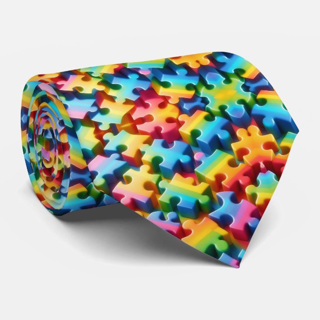 Autismus-Bewusstsein Regenbogen-Puzzleteile Schlip Krawatte (Gerollt)