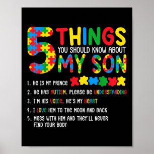 Autismus Bewusstsein Shirt 5 Dinge, die Sie wissen Poster