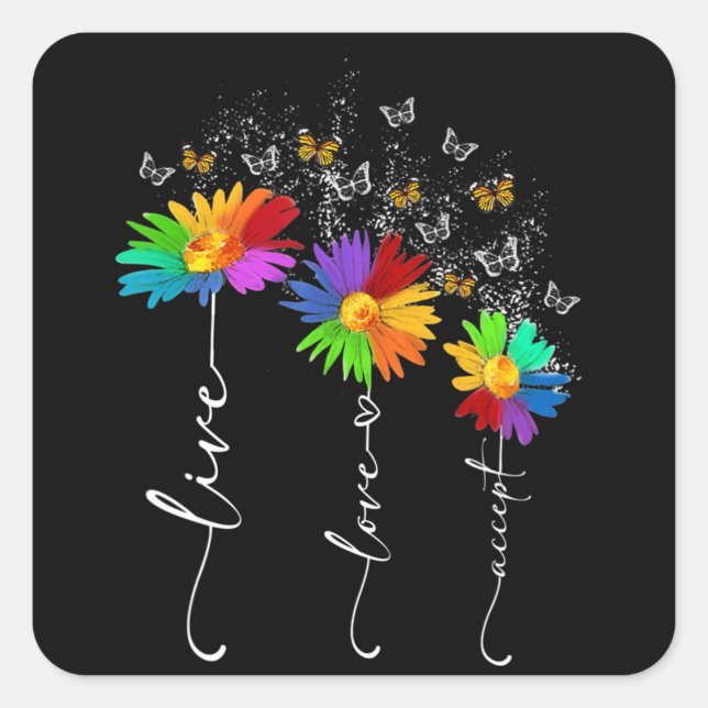 Autismus Bewusstsein Shirt Live Liebe Akzeptieren  Quadratischer Aufkleber (Vorderseite)