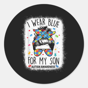 Autismus Bewusstsein Shirt Mama Messy Bun I Wear B Runder Aufkleber