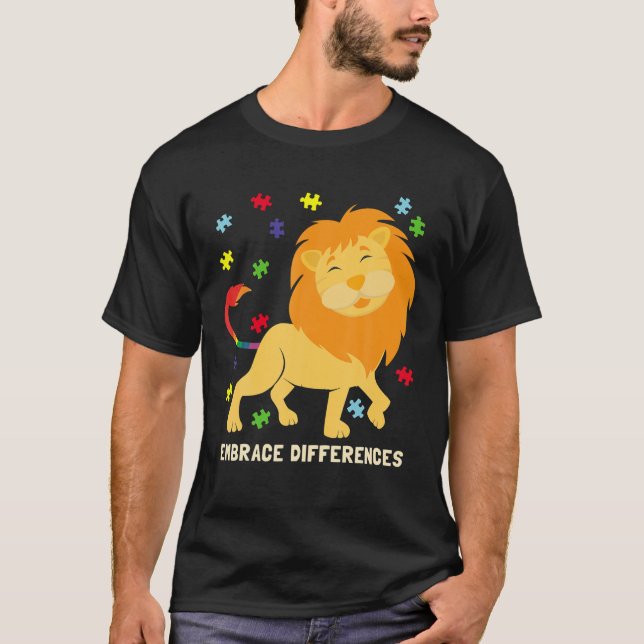Autismus Bewusstsein Shirt Niedlich Lion Puzzle Pi (Vorderseite)
