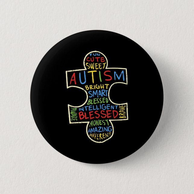 Autismus-Bewusstsein Shirt Puzzle Teil Wörter Auti Button (Vorderseite)