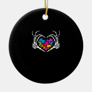 Autismus Bewusstsein Skeletton Hand Herz Puzzle Pi Keramik Ornament