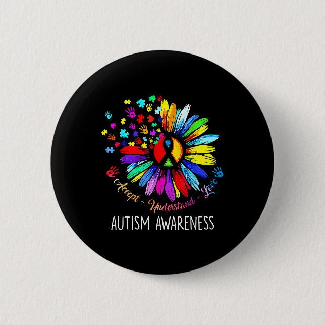 Autismus Bewusstsein Sonnenblumen Akzeptanz verste Button (Vorderseite)
