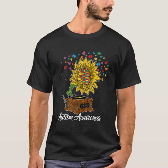 Autismus Bewusstsein Sonnenblumen Musik Box Männer T-Shirt (Vorderseite)