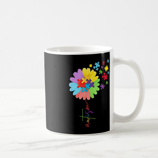 Autismus Bewusstsein Sonnenblumen Puzzle Stückchen Kaffeetasse (Rechts)
