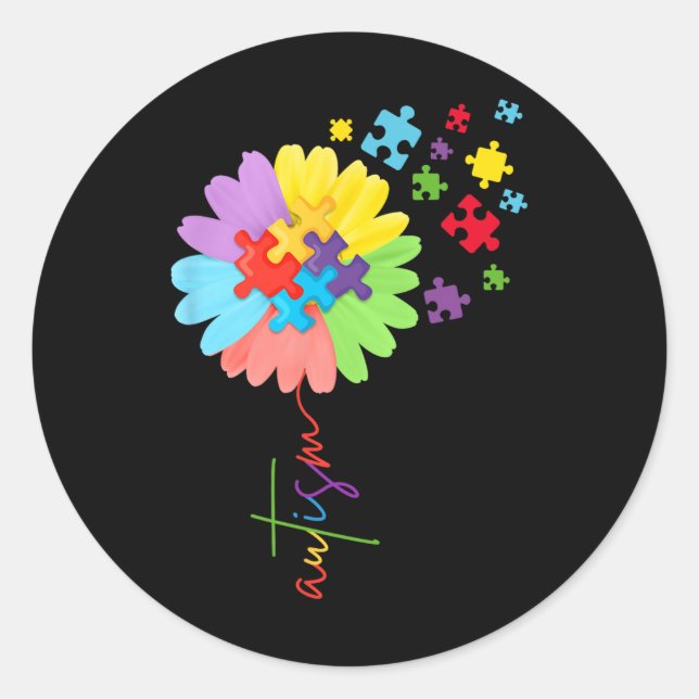 Autismus Bewusstsein Sonnenblumen Puzzle Stückchen Runder Aufkleber (Vorderseite)