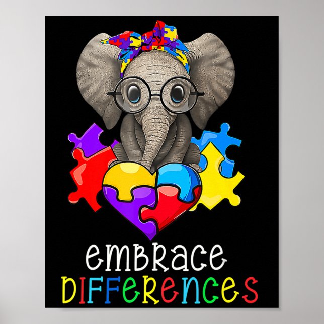 Autismus Bewusstsein Spaß Brille Elephant Embrace  Poster (Vorne)