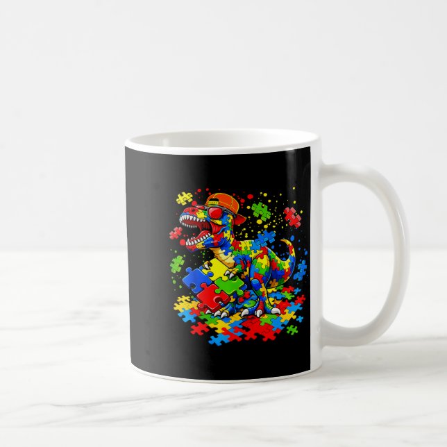 Autismus-Bewusstsein T-Rex Dinosaurier Lustiges Pu Kaffeetasse (Rechts)