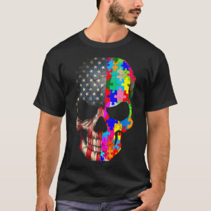 Autismus-Bewusstsein Totenkopf-Puzzleteile Totenko T-Shirt