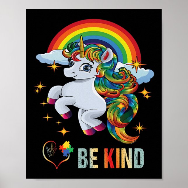 Autismus Bewusstsein Unicorn Seien Sie freundlich  Poster (Vorne)
