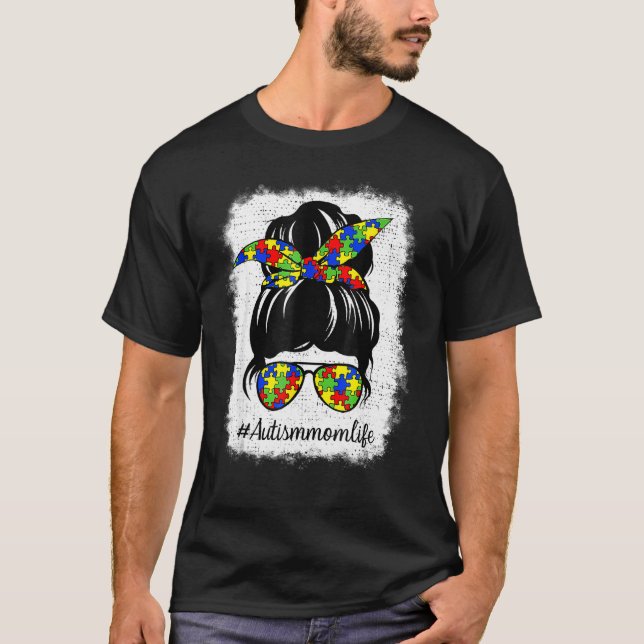 Autismus-Bewusstsein Unordentlicher Dutt Mütterlic T-Shirt (Vorderseite)