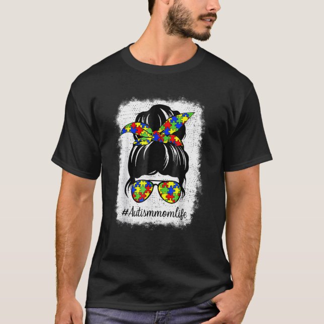Autismus-Bewusstsein Unordentlicher Dutt Mütterlic T-Shirt (Vorderseite)