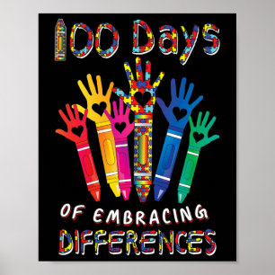 Autismus-Bewusstsein Unterschiede annehmen 100 Tag Poster