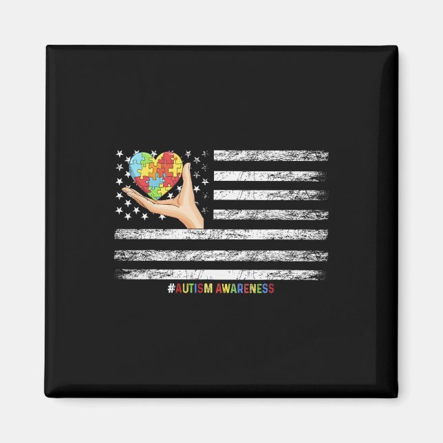 Autismus Bewusstsein US-Flagge Hand mit einer Hefe Magnet (Vorne)