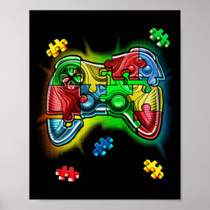 Autismus-Bewusstsein Videospiel-Controller-Puzzlet Poster
