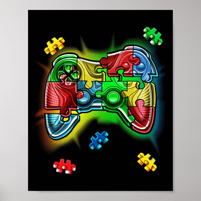 Autismus-Bewusstsein Videospiel-Controller-Puzzlet Poster (Vorne)