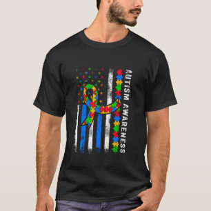 Autismus-Bewusstsein Vintage USA-Flagge Unterstütz T-Shirt