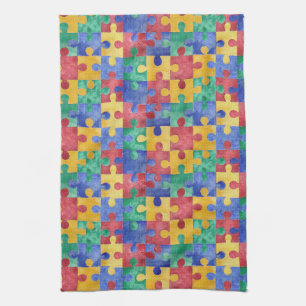 Autismus-Bewusstsein Wasserfarben-Puzzle-Küchentuc Küchentuch