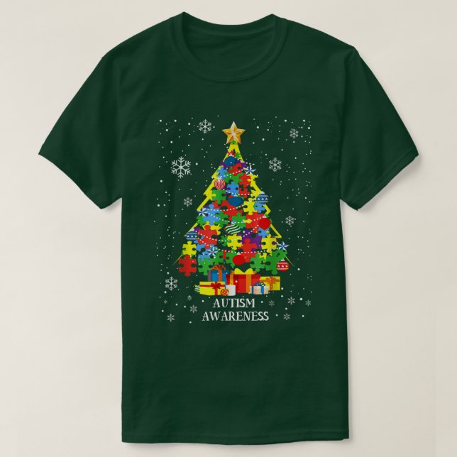 Autismus Bewusstsein Weihnachtsbaum Weihnachtskost T-Shirt (Design vorne)