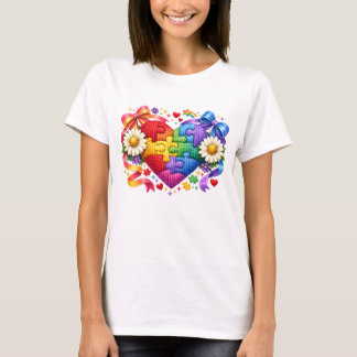 Autismus-Bewusstseins-Herz-Puzzle Coquette-Schleif T-Shirt