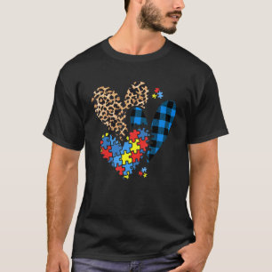 Autismus-Bewusstseins-Herzen Leopard Kariert Blau T-Shirt