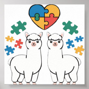 Autismus-Bewusstseins-Llama-Puzzle-Herzstücke Lieb Poster