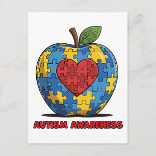 Autismus-Bewusstseins-Puzzle Apfel Herz Postkarte