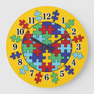 Autismus-Bewusstseins-Puzzlespiel-Muster Große Wanduhr