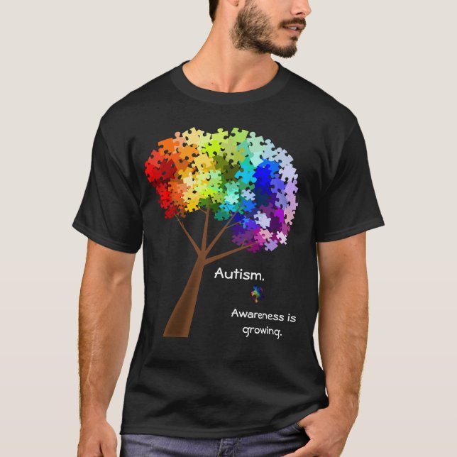 Autismus-Bewusstseins-Regenbogen-Puzzlespiel-Baum T-Shirt (Vorderseite)