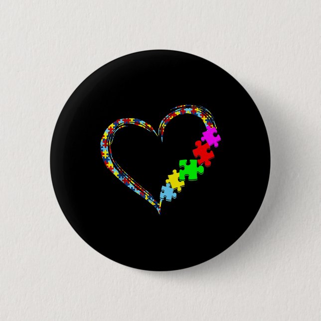 Autismus Bewusstseinsbildung Liebe Herz Puzzle Pie Button (Vorderseite)