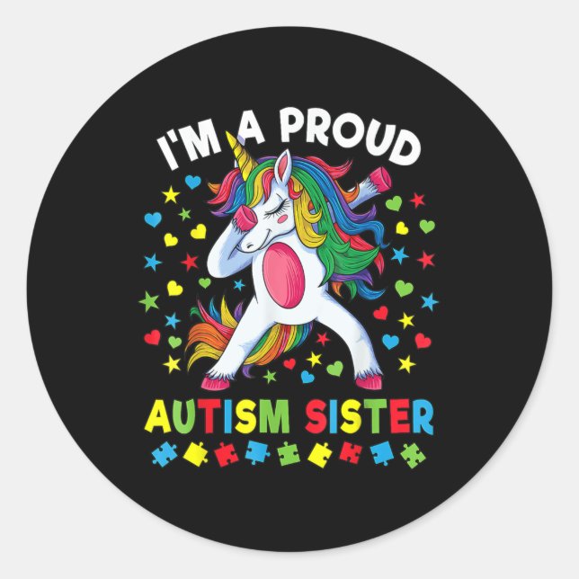 Autismus Bewusstseinsschwäche Einhorn Girl Proud A Runder Aufkleber (Vorderseite)