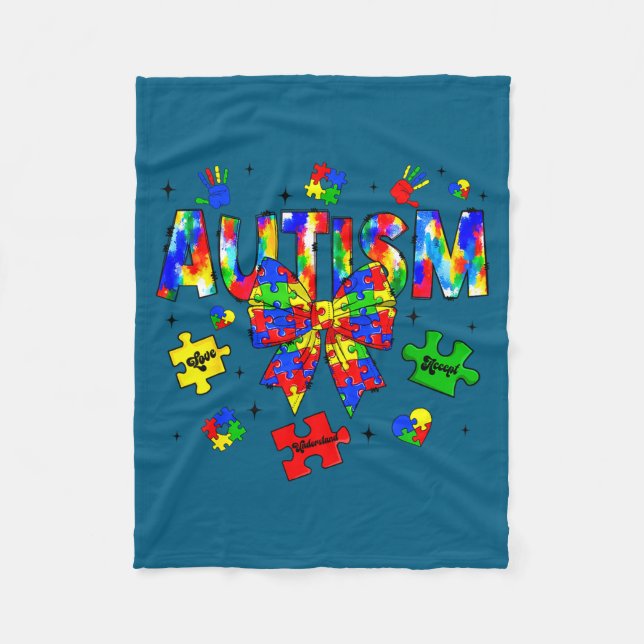 Autismus-Bewusstseinstag Coquette-Bogen-Puzzleteil Fleecedecke (Vorderseite)