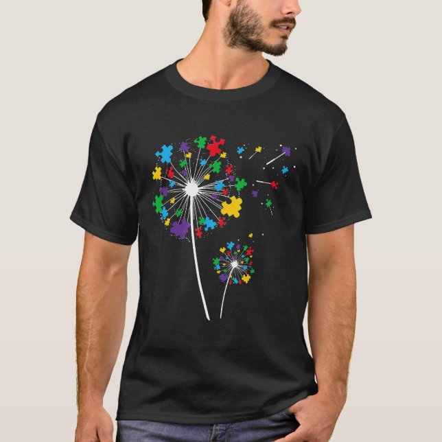 Autismus-Blumen-Puzzleteile Löwenzahn Autismus-Bew T-Shirt (Vorderseite)