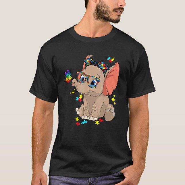 Autismus Elefant Brille Bewusstsein Mutter Kinder  T-Shirt (Vorderseite)