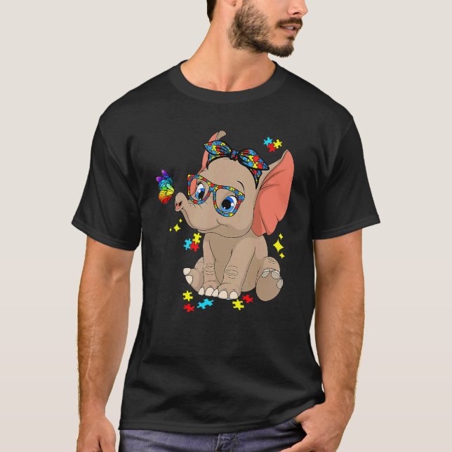 Autismus Elefant Brille Bewusstsein Mutter Kinder  T-Shirt (Vorderseite)
