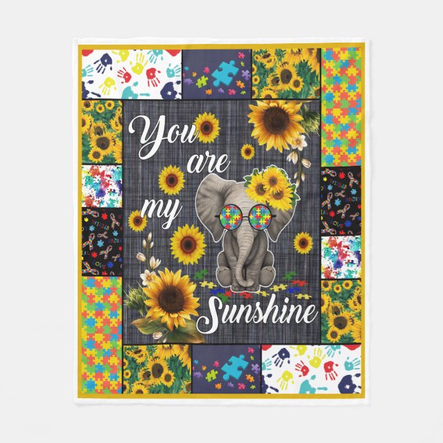 Autismus Elefant Sonnenblume Sie sind mein Sonnens Fleecedecke (Vorderseite)